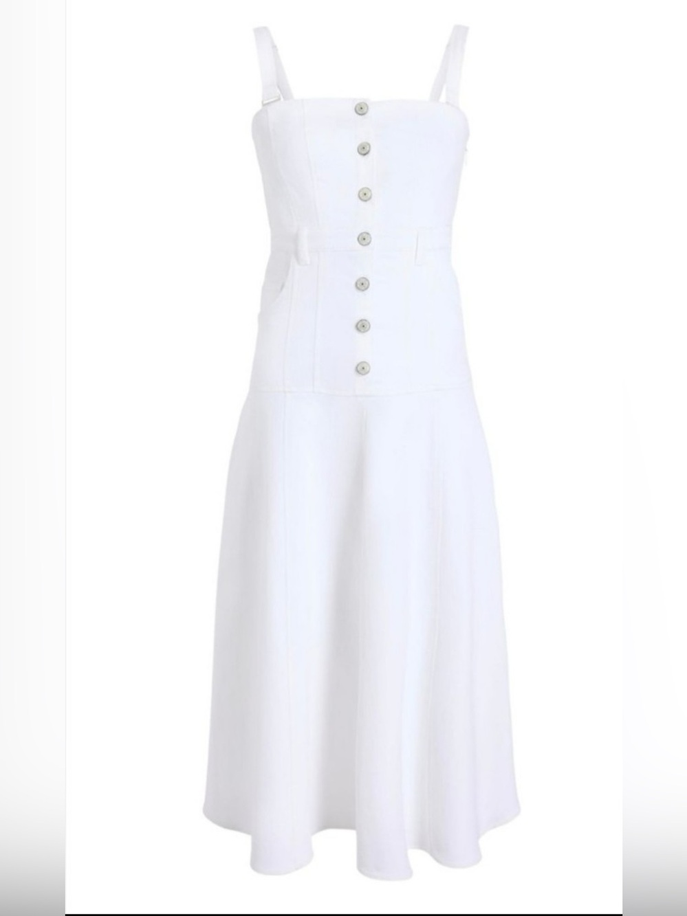 WHITE DENIM STRAPLESS MIDI DRESS | VEENA | NWOT | RETAIL $495